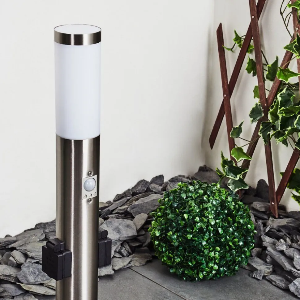 Borne Lumineuse Gaborone Led Nickel Mat, 1 Lumiere, Detecteur De Mouvement