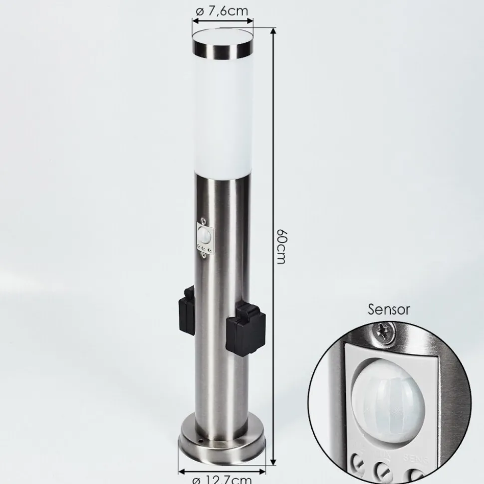 Borne Lumineuse Gaborone Led Nickel Mat, 1 Lumiere, Detecteur De Mouvement