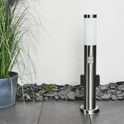 Borne Lumineuse Gaborone Led Nickel Mat, 1 Lumiere, Detecteur De Mouvement