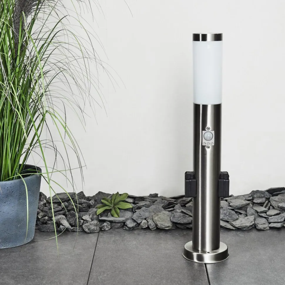 Borne Lumineuse Gaborone Led Nickel Mat, 1 Lumiere, Detecteur De Mouvement