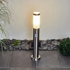 Borne Lumineuse Gaborone Led Nickel Mat, 1 Lumiere, Detecteur De Mouvement