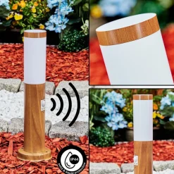 Borne Lumineuse Gaborone Brun, Couleur Bois, 1 Lumiere, Detecteur De Mouvement
