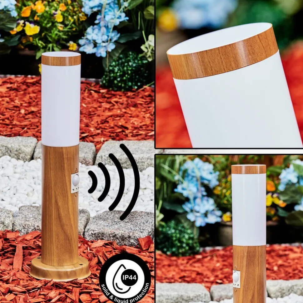 Borne Lumineuse Gaborone Brun, Couleur Bois, 1 Lumiere, Detecteur De Mouvement