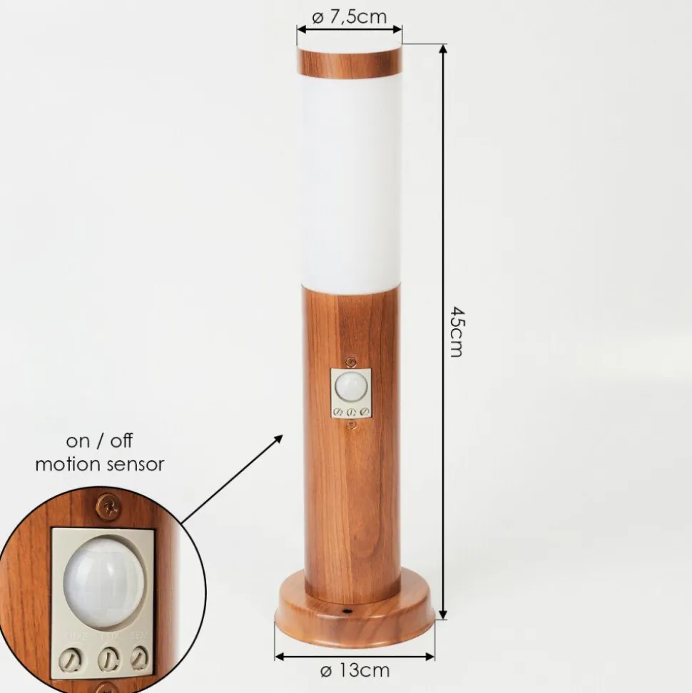 Borne Lumineuse Gaborone Brun, Couleur Bois, 1 Lumiere, Detecteur De Mouvement