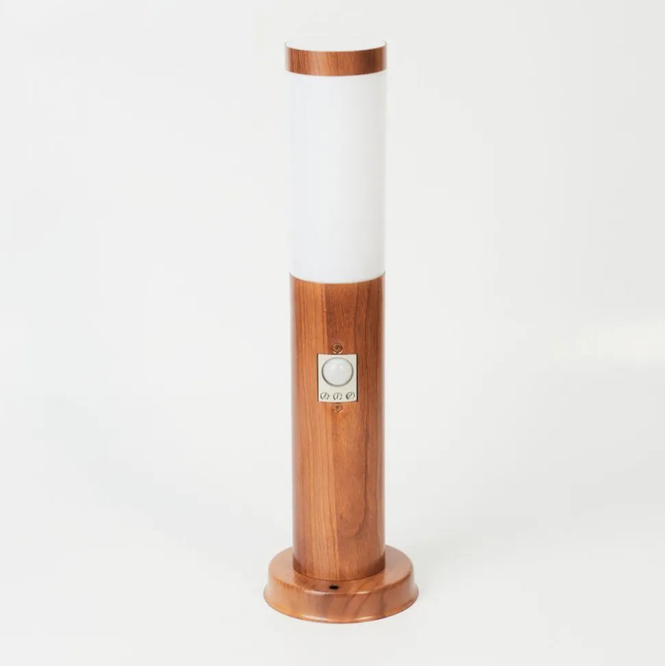 Borne Lumineuse Gaborone Brun, Couleur Bois, 1 Lumiere, Detecteur De Mouvement
