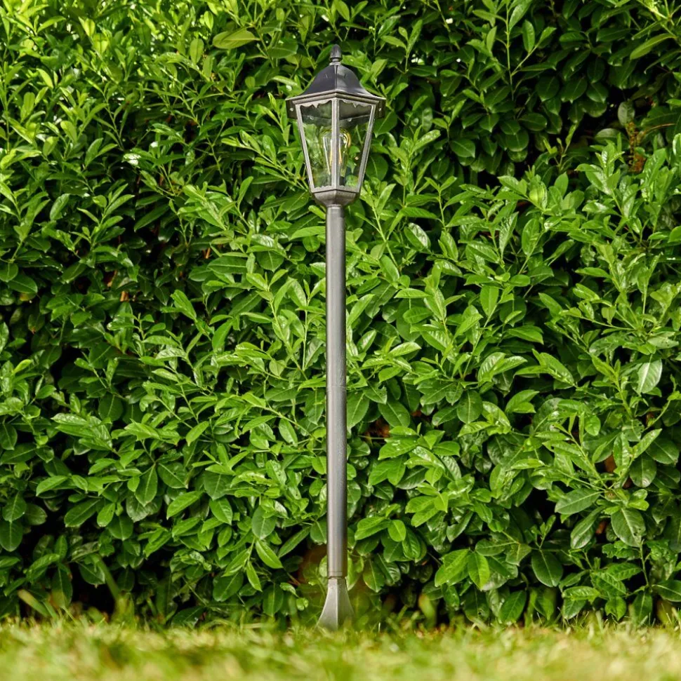 Borne Lumineuse Gilze Noir, Argente, 1 Lumiere