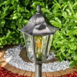 Borne Lumineuse Gilze Noir, Argente, 1 Lumiere