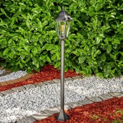 Borne Lumineuse Gilze Noir, Argente, 1 Lumiere