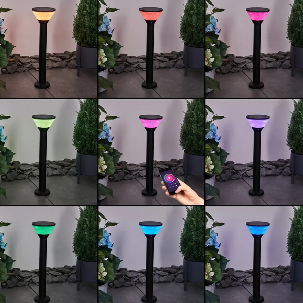 Borne Lumineuse Joennierni Led Noir, 1 Lumiere, Detecteur De Mouvement, Changeur De Couleurs