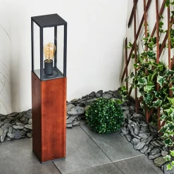 Borne Lumineuse Kiwalik Bois Fonce, Noir, 1 Lumiere