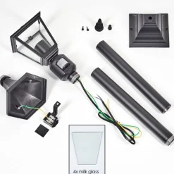 Borne Lumineuse Naofe Noir, 1 Lumiere, Detecteur De Mouvement