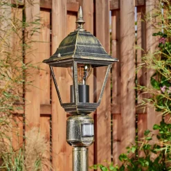 Borne Lumineuse Naofe Or, Noir, 1 Lumiere, Detecteur De Mouvement