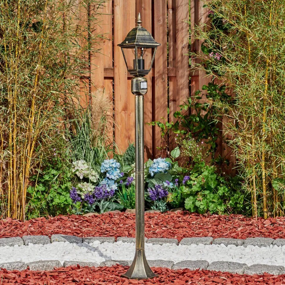 Borne Lumineuse Naofe Or, Noir, 1 Lumiere, Detecteur De Mouvement