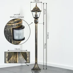Borne Lumineuse Naofe Or, Noir, 1 Lumiere, Detecteur De Mouvement