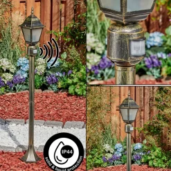 Borne Lumineuse Naofe Or, Noir, 1 Lumiere, Detecteur De Mouvement