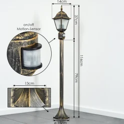 Borne Lumineuse Naofe Or, Noir, 1 Lumiere, Detecteur De Mouvement
