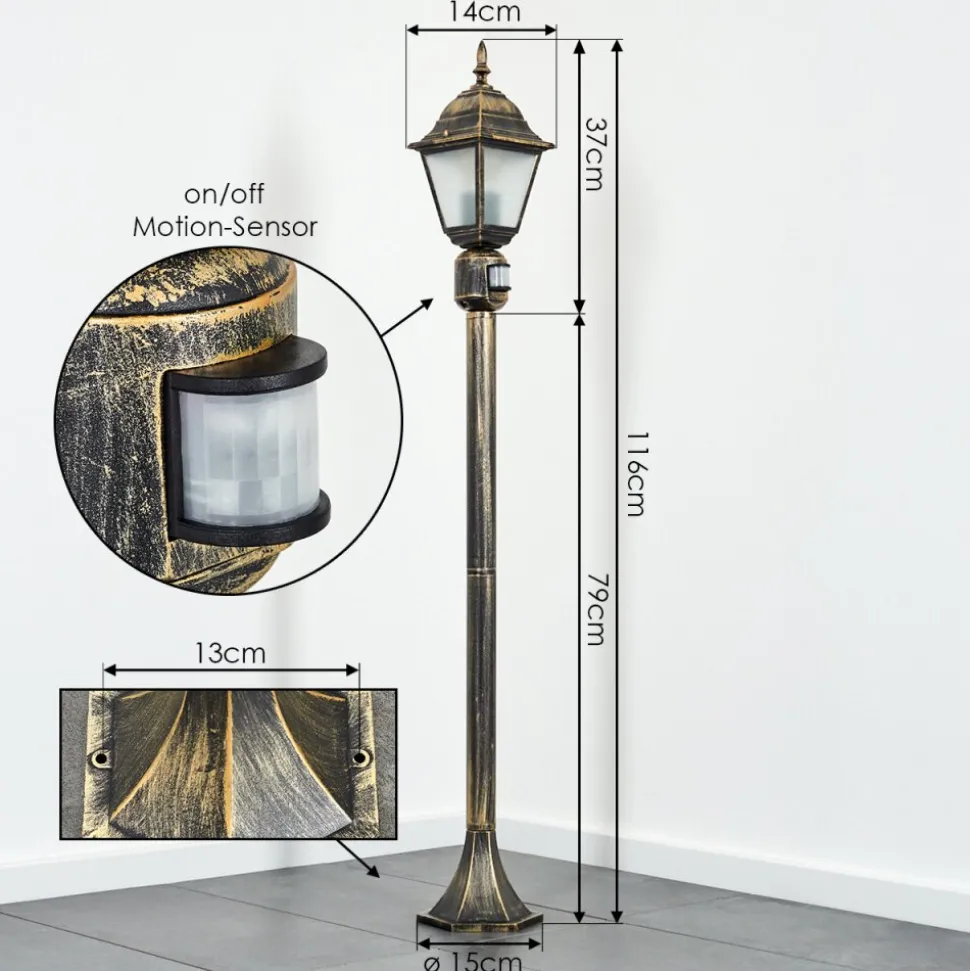 Borne Lumineuse Naofe Or, Noir, 1 Lumiere, Detecteur De Mouvement