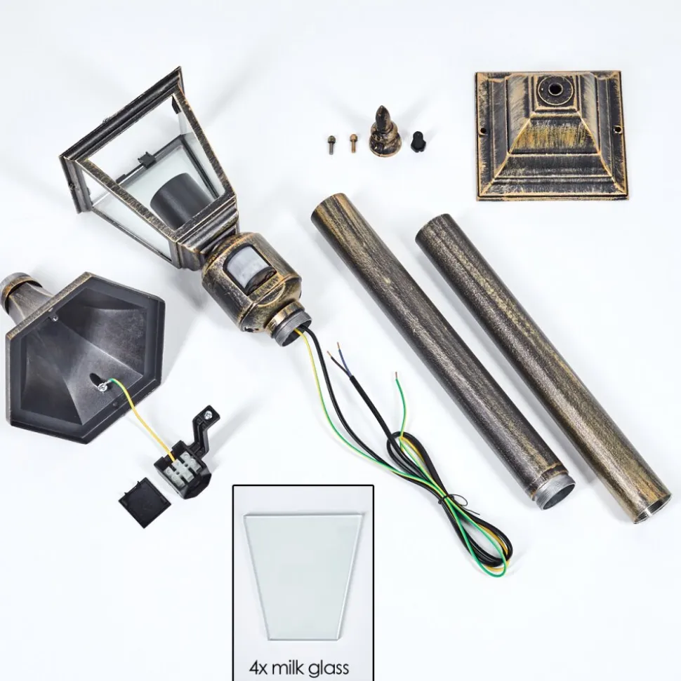 Borne Lumineuse Naofe Or, Noir, 1 Lumiere, Detecteur De Mouvement