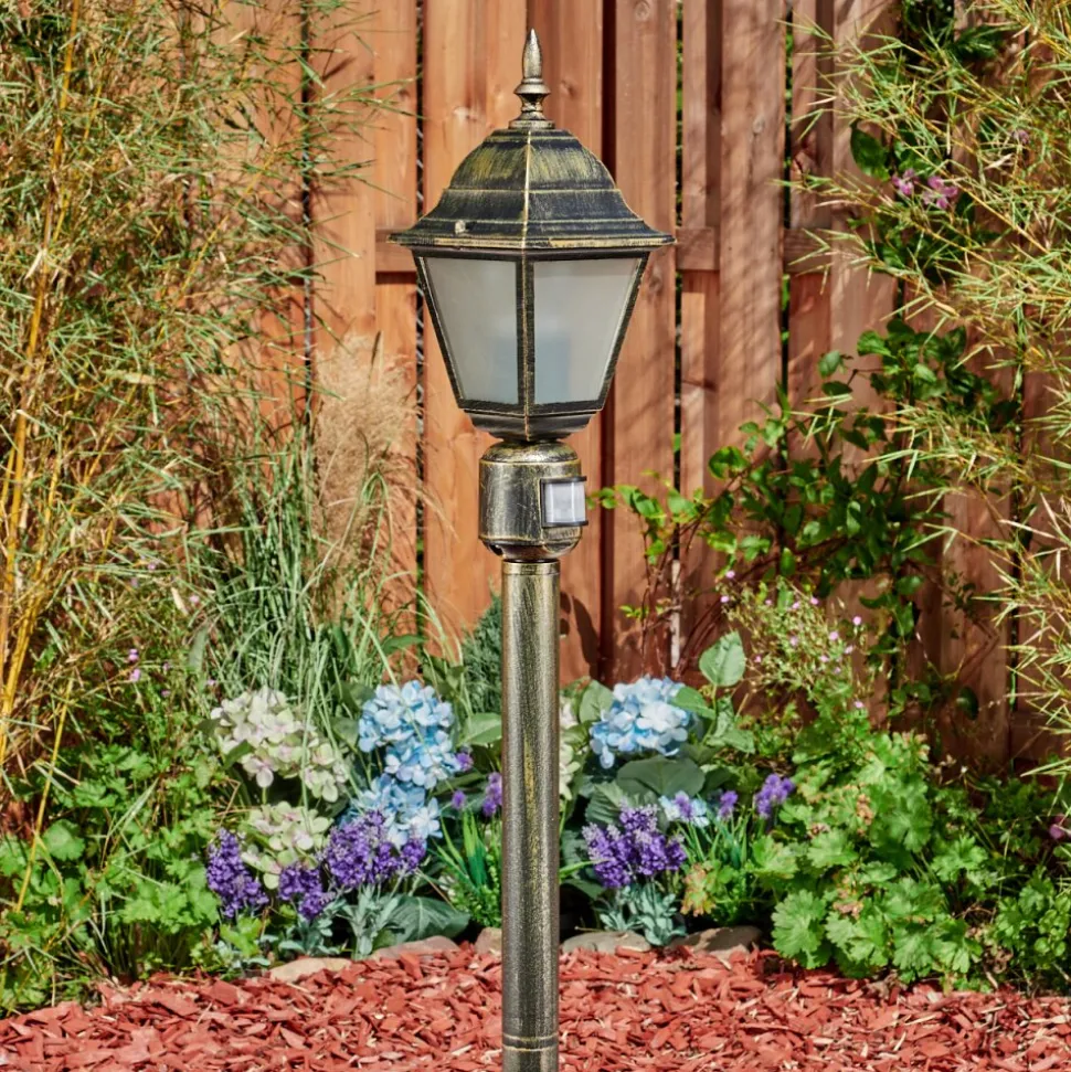 Borne Lumineuse Naofe Or, Noir, 1 Lumiere, Detecteur De Mouvement