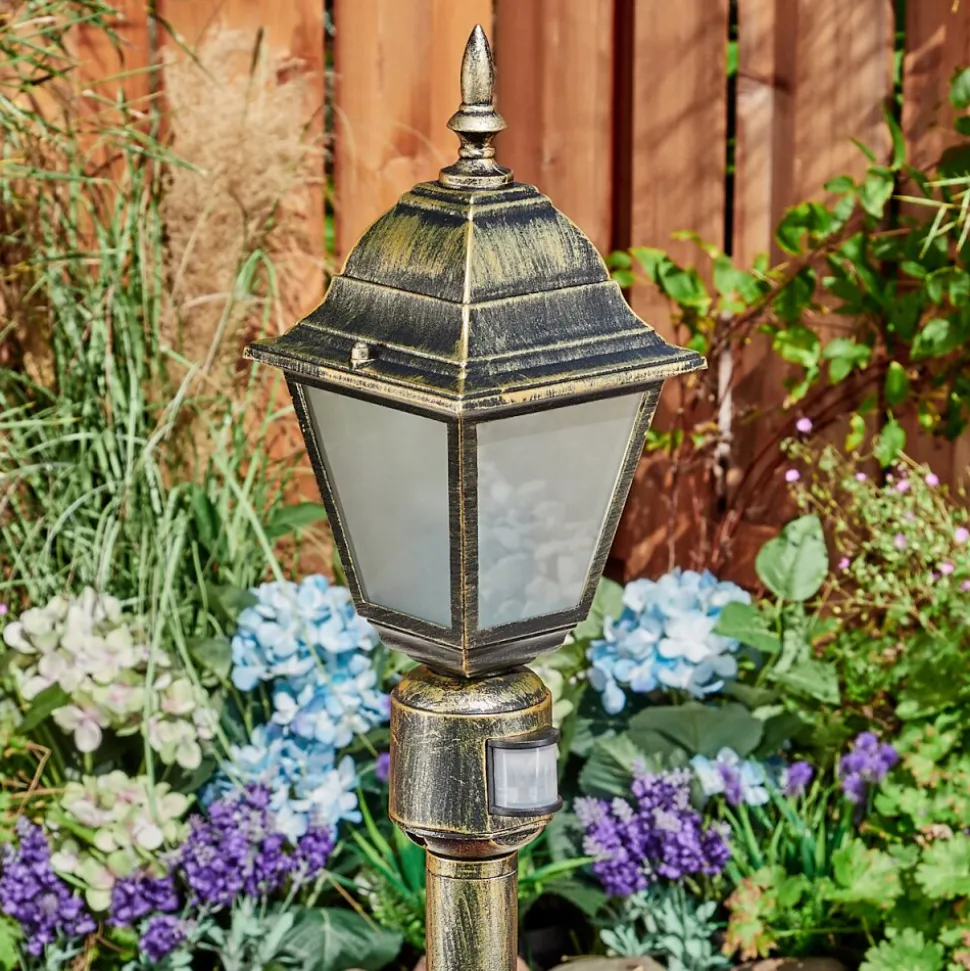 Borne Lumineuse Naofe Or, Noir, 1 Lumiere, Detecteur De Mouvement
