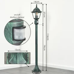 Borne Lumineuse Naofe Vert, Noir, 1 Lumiere, Detecteur De Mouvement