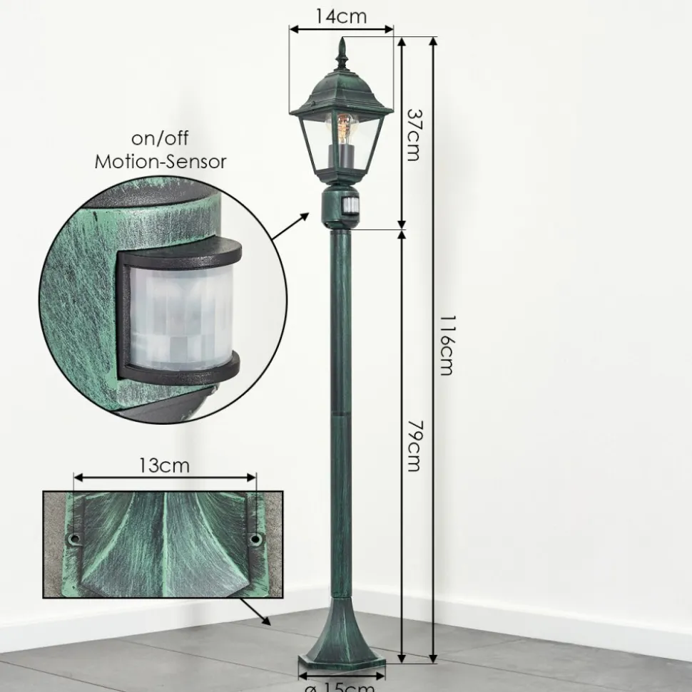 Borne Lumineuse Naofe Vert, Noir, 1 Lumiere, Detecteur De Mouvement