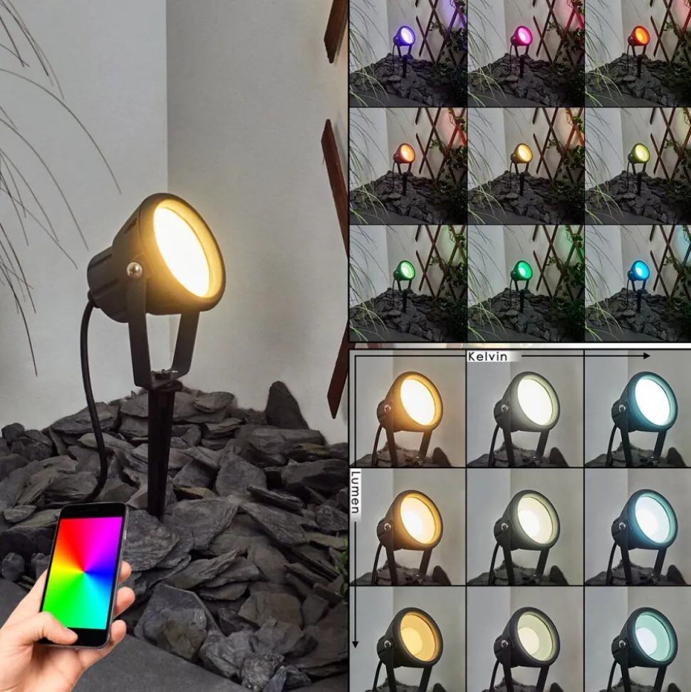 Borne Lumineuse Sempach Led Noir, 1 Lumiere, Changeur De Couleurs