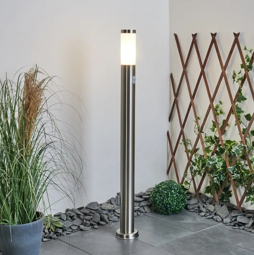 Borne Lumineuse Sessa Nickel Mat, 1 Lumiere, Detecteur De Mouvement