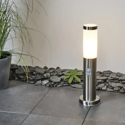 Borne Lumineuse Sessa Nickel Mat, 1 Lumiere, Detecteur De Mouvement
