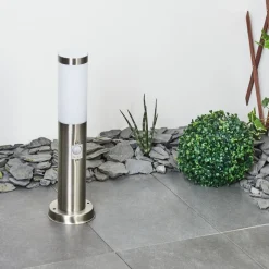 Borne Lumineuse Sessa Nickel Mat, 1 Lumiere, Detecteur De Mouvement