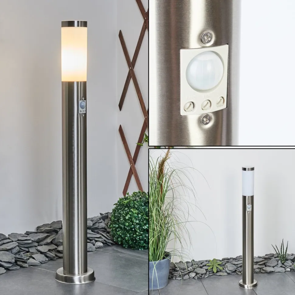 Borne Lumineuse Sessa Nickel Mat, 1 Lumiere, Detecteur De Mouvement