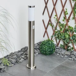 Borne Lumineuse Sessa Nickel Mat, 1 Lumiere, Detecteur De Mouvement