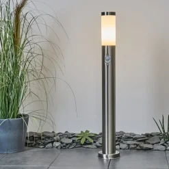 Borne Lumineuse Sessa Nickel Mat, 1 Lumiere, Detecteur De Mouvement