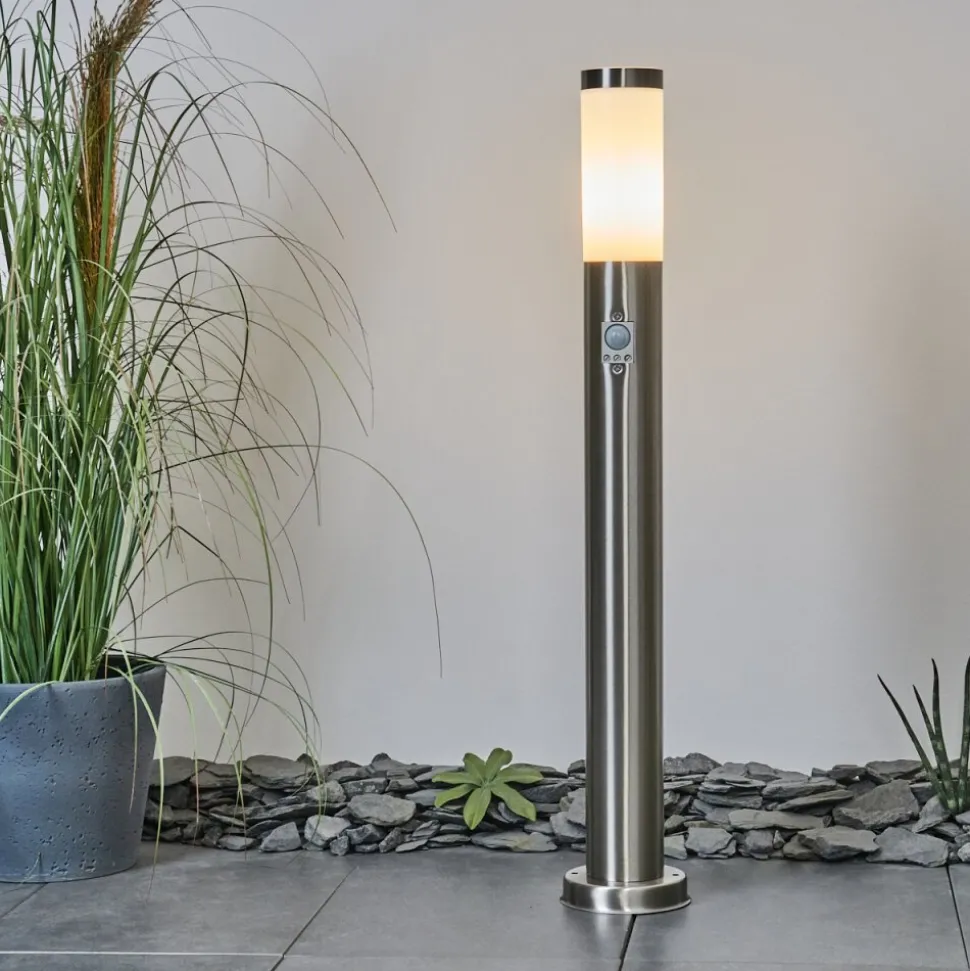 Borne Lumineuse Sessa Nickel Mat, 1 Lumiere, Detecteur De Mouvement