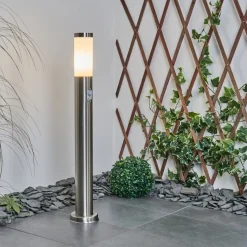 Borne Lumineuse Sessa Nickel Mat, 1 Lumiere, Detecteur De Mouvement