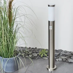 Borne Lumineuse Sessa Nickel Mat, 1 Lumiere, Detecteur De Mouvement