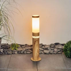 Borne Lumineuse Tise Brun, Couleur Bois, 2 Lumieres