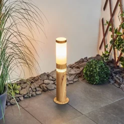Borne Lumineuse Tise Brun, Couleur Bois, 2 Lumieres