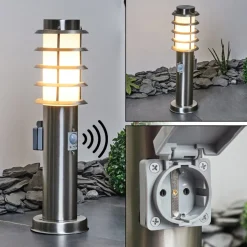 Borne Lumineuse Tunes Nickel Mat, 1 Lumiere, Detecteur De Mouvement