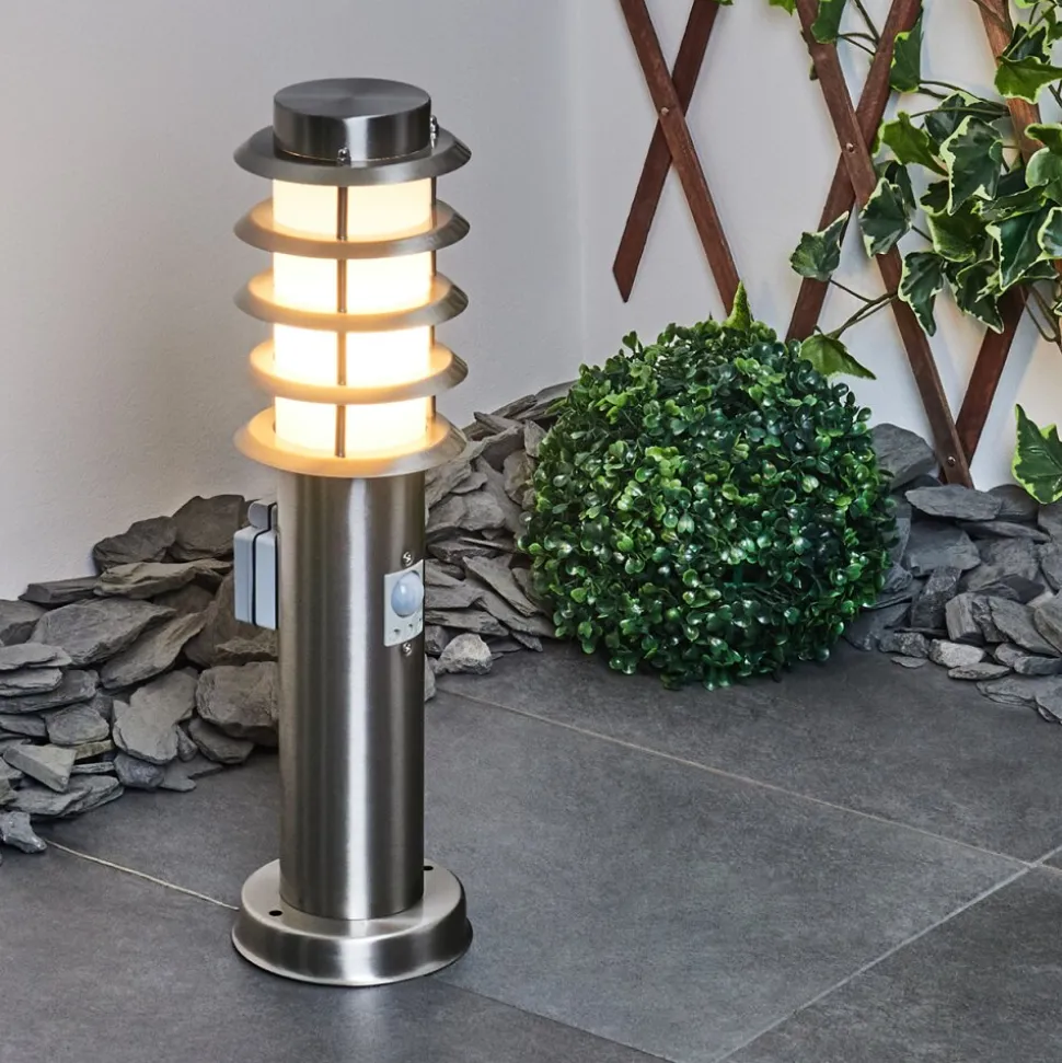 Borne Lumineuse Tunes Nickel Mat, 1 Lumiere, Detecteur De Mouvement
