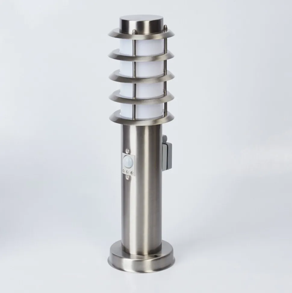 Borne Lumineuse Tunes Nickel Mat, 1 Lumiere, Detecteur De Mouvement