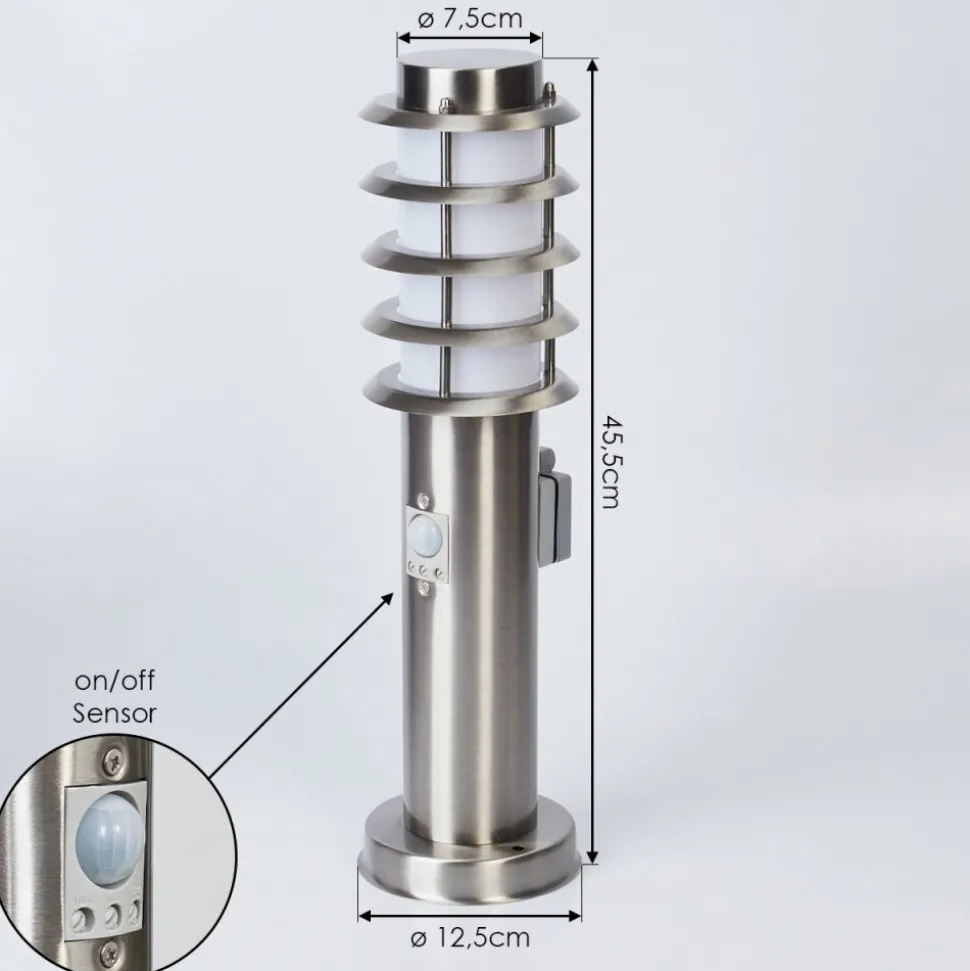 Borne Lumineuse Tunes Nickel Mat, 1 Lumiere, Detecteur De Mouvement