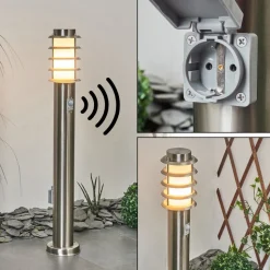 Borne Lumineuse Tunes Nickel Mat, 1 Lumiere, Detecteur De Mouvement