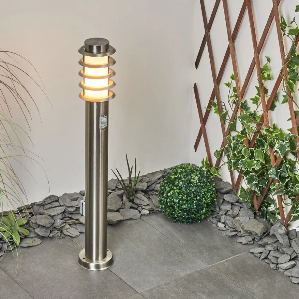 Borne Lumineuse Tunes Nickel Mat, 1 Lumiere, Detecteur De Mouvement