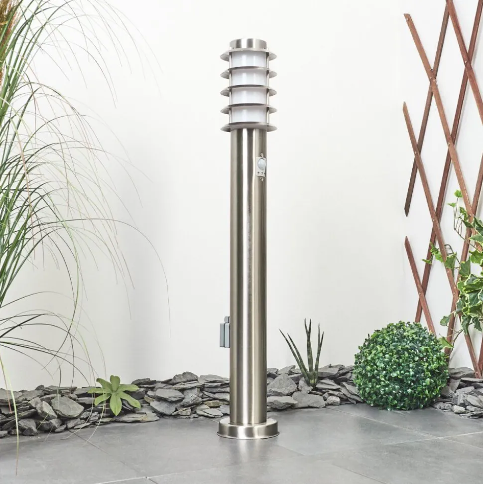 Borne Lumineuse Tunes Nickel Mat, 1 Lumiere, Detecteur De Mouvement