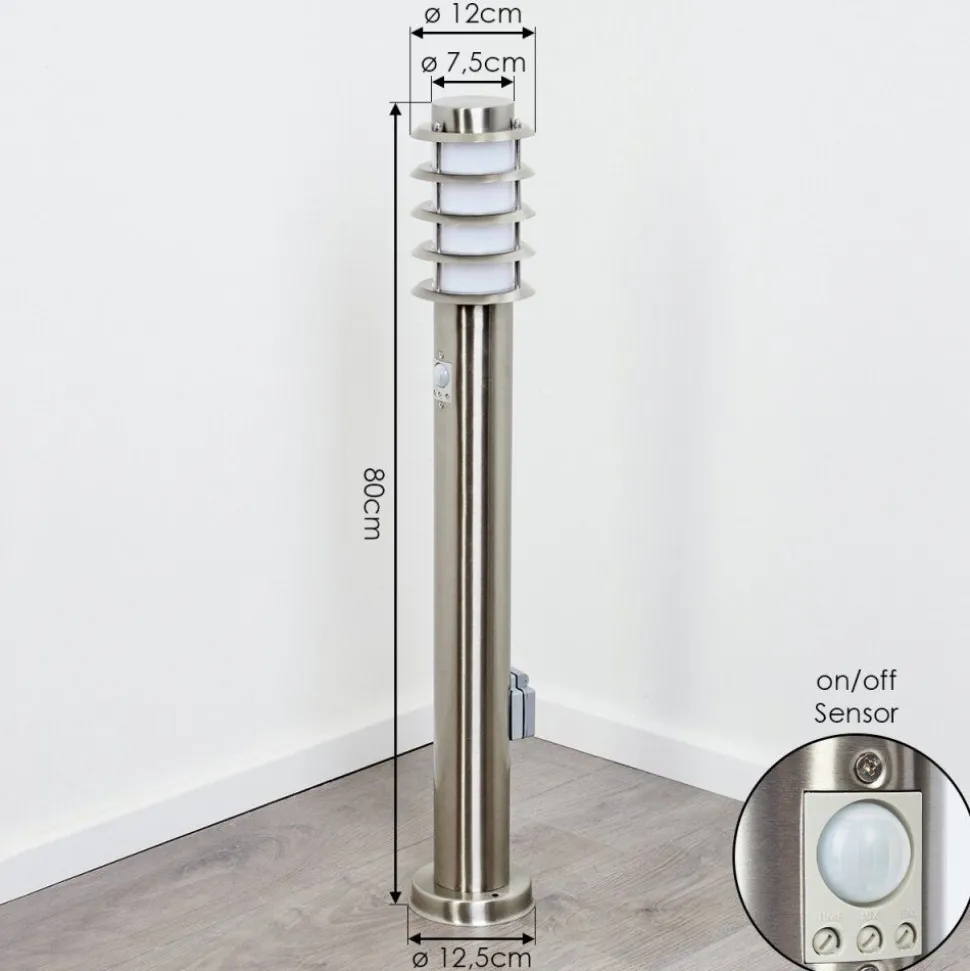 Borne Lumineuse Tunes Nickel Mat, 1 Lumiere, Detecteur De Mouvement