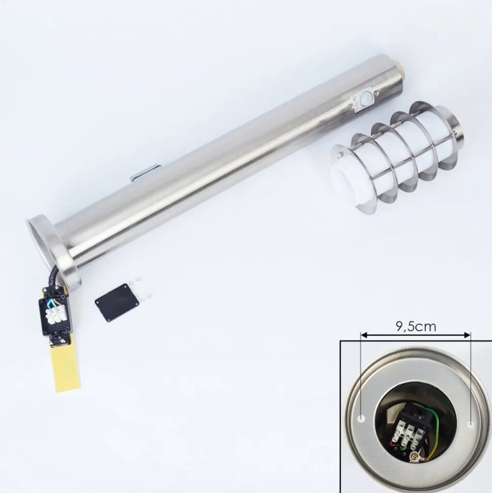 Borne Lumineuse Tunes Nickel Mat, 1 Lumiere, Detecteur De Mouvement