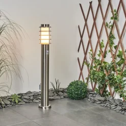 Borne Lumineuse Tunes Nickel Mat, 1 Lumiere, Detecteur De Mouvement