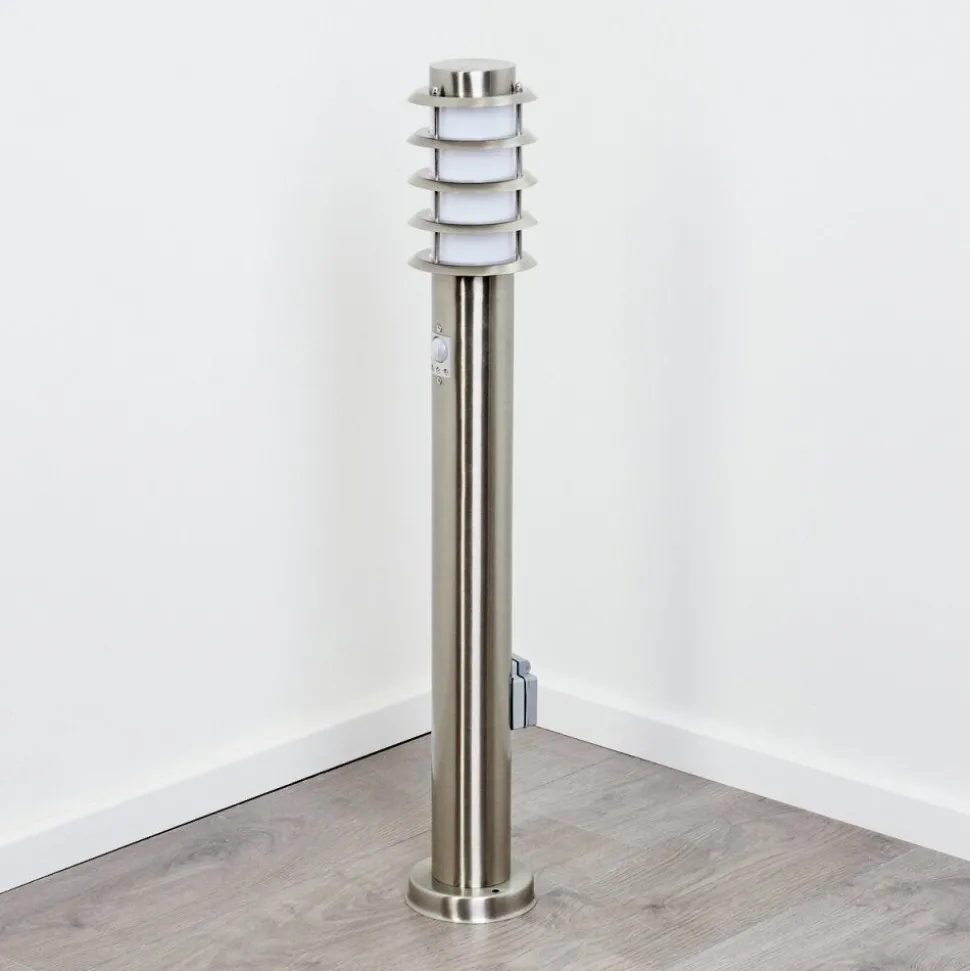 Borne Lumineuse Tunes Nickel Mat, 1 Lumiere, Detecteur De Mouvement