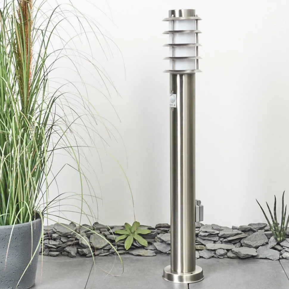 Borne Lumineuse Tunes Nickel Mat, 1 Lumiere, Detecteur De Mouvement